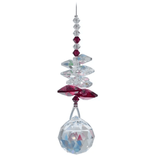 Wild Things Birthstone Cascade Ruby (July) crystal suncatcher with clear and ruby crystals and 20mm ball