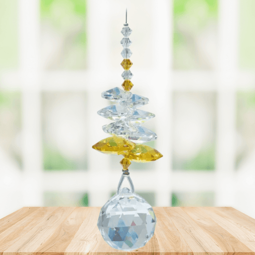 Wild Things Topaz Birthstone (November) crystal suncatcher in window with clear crystals and 20mm ball pendant