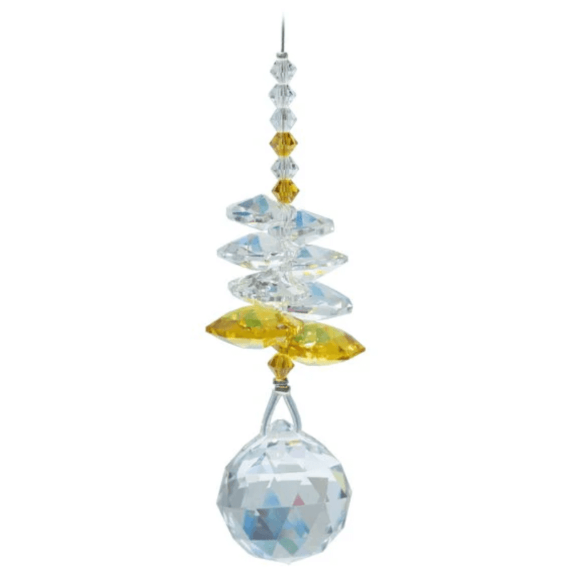 Wild Things Birthstone Cascade Topaz (November) crystal suncatcher with clear and golden topaz crystals and 20mm ball
