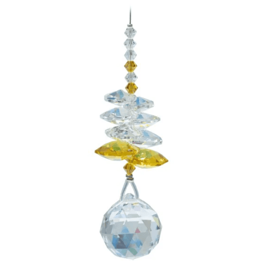 Wild Things Birthstone Cascade Topaz (November) crystal suncatcher with clear and golden topaz crystals and 20mm ball