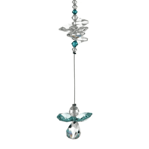 Wild Things blue zircon guardian angel crystal cascade suncatcher on white background