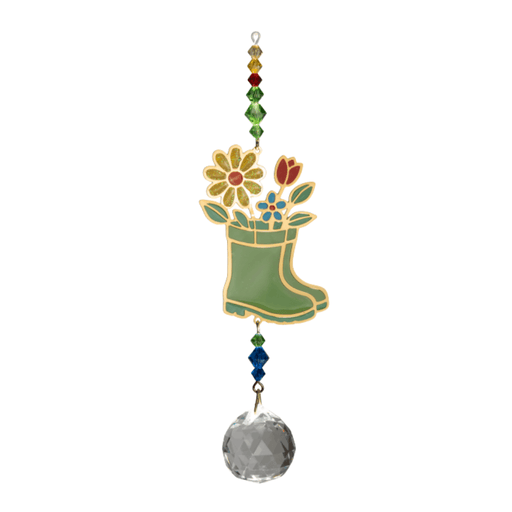 Wild Things Crystal Dreams Wellies suncatcher with green welly boot flowers and clear crystal drop