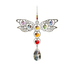 Large polished-metal dragonfly suncatcher with rainbow heart crystals on white background

