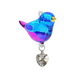 Close-up of iridescent Evening Song glass bird suncatcher with heart-cut crystal drop

