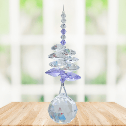 Wild Things Light Amethyst February birthstone crystal suncatcher hanging by window with 20mm ball pendant