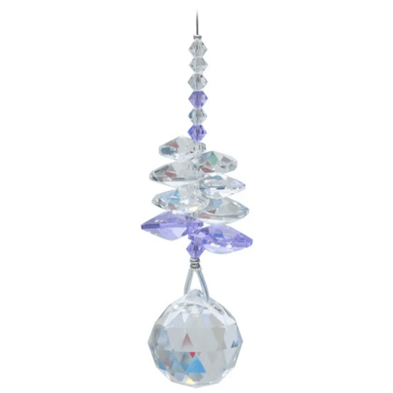 Wild Things Light Amethyst birthstone cascade crystal suncatcher on white background with 20mm ball pendant