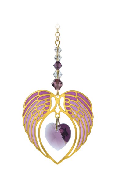 Wild Things Gold Angel Wing Heart - Amethyst - Something Different Gift Shop