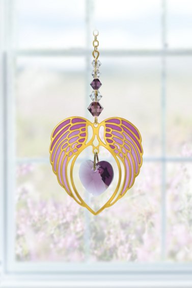 Wild Things Gold Angel Wing Heart - Amethyst - Something Different Gift Shop