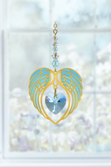Wild Things Gold Angel Wing Heart - Aquamarine - Something Different Gift Shop