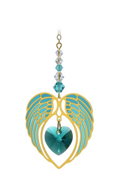 Wild Things Gold Angel Wing Heart - Blue Zircon - Something Different Gift Shop
