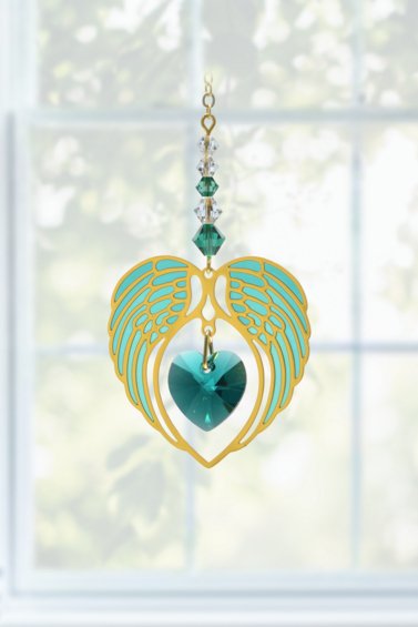 Wild Things Gold Angel Wing Heart - Emerald - Something Different Gift Shop