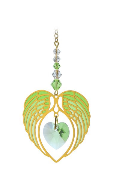 Wild Things Gold Angel Wing Heart - Peridot - Something Different Gift Shop