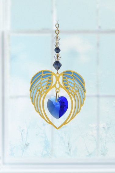 Wild Things Gold Angel Wing Heart - Sapphire - Something Different Gift Shop