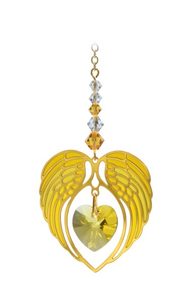 Wild Things Gold Angel Wing Heart - Topaz - Something Different Gift Shop
