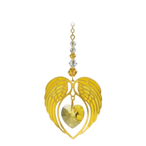 Wild Things gold angel wing heart topaz November birthstone crystal suncatcher on white background