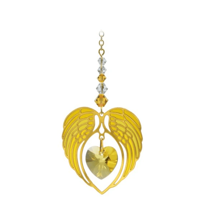 Wild Things gold angel wing heart topaz November birthstone crystal suncatcher on white background