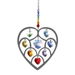 Polished metal Heart of Hearts Chakra suncatcher with rainbow crystal hearts on white background

