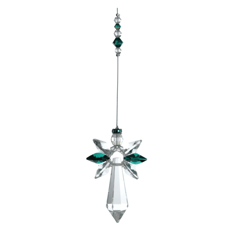Wild Things large emerald guardian angel crystal hanging on white background
