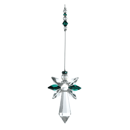 Wild Things large emerald guardian angel crystal hanging on white background