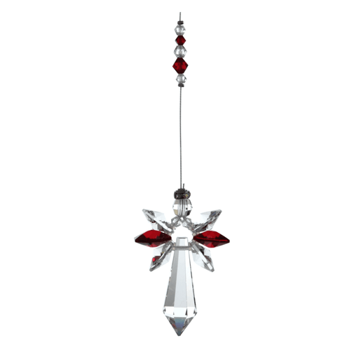 Wild Things large garnet guardian angel crystal hanging on white background