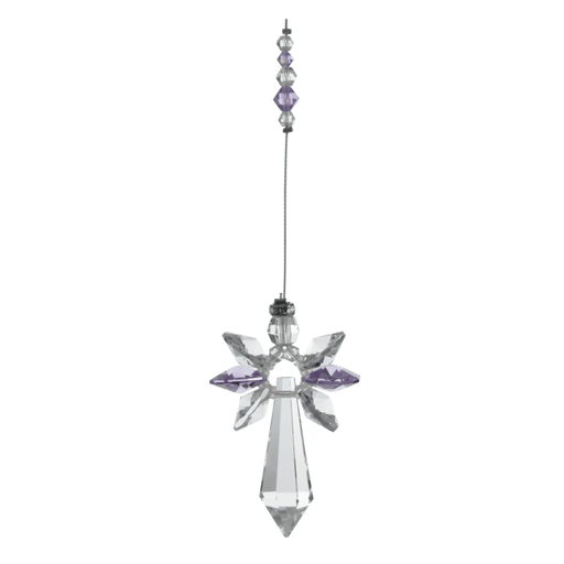 Wild Things large light amethyst guardian angel crystal hanging on white background