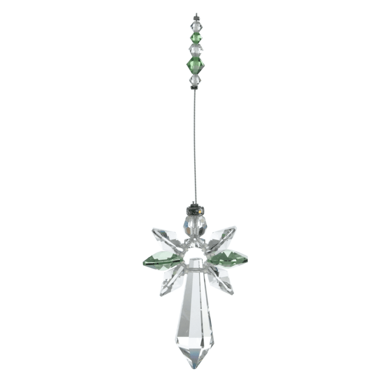 Wild Things large peridot guardian angel crystal hanging on white background