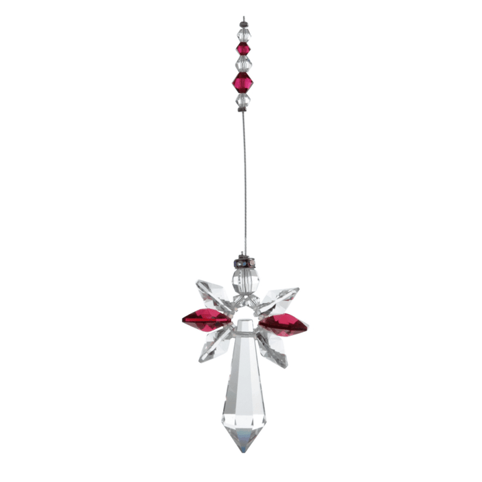 Wild Things large ruby guardian angel crystal hanging on white background