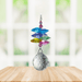 Wild Things confetti crystal cascade suncatcher in window with brilliant 20mm ball pendant, rainbow maker