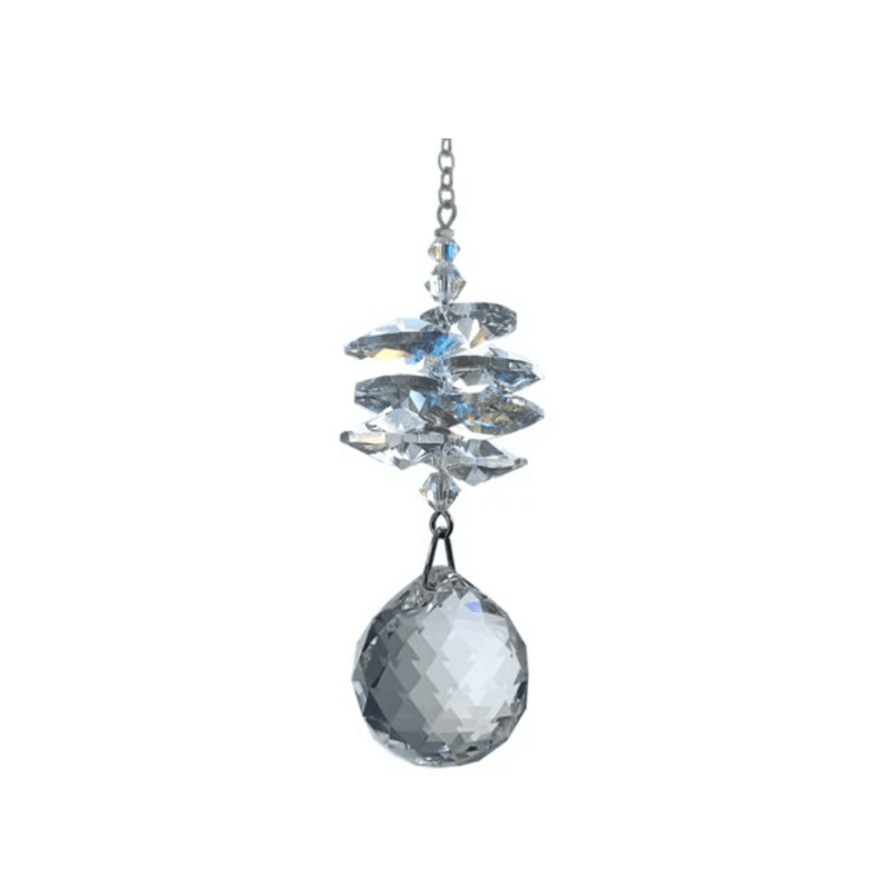 Wild Things Medium Crystal Cascade Ball suncatcher with clear crystals and 20mm crystal ball, white background