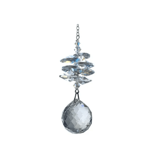 Wild Things Medium Crystal Cascade Ball suncatcher with clear crystals and 20mm crystal ball, white background