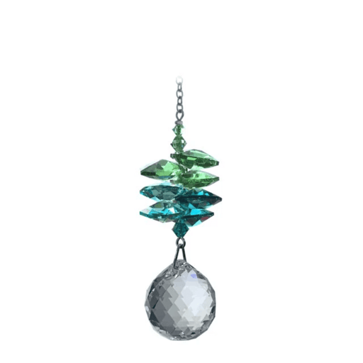 Wild Things Medium Green Cascade Ball crystal suncatcher with green and teal crystals and clear 20mm ball