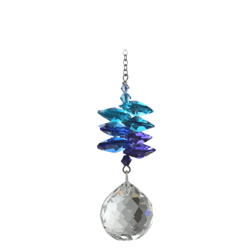 Wild Things Medium Moonlight Cascade Ball crystal suncatcher with blue cascade and clear 20mm ball, white background