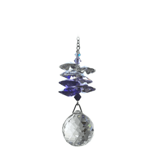 Wild Things Medium Purple Cascade Ball crystal suncatcher with purple crystals and clear 20mm ball, white background