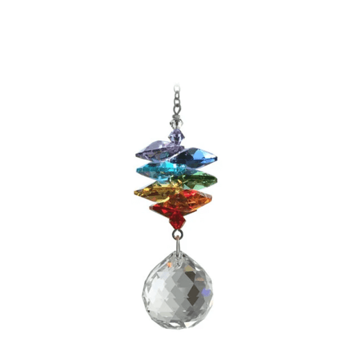 Wild Things Medium Rainbow Cascade Ball crystal suncatcher with multicolour crystals and clear 20mm ball, white background