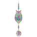 Owl Aurora Crystal Suncatcher on white backdrop – teal-and-lavender owl with heart chest, jewel-tone bead run and 20 mm crystal prism.
