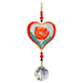 Poppy Rose Crystal Suncatcher on white background – heart-shaped frame with scarlet poppy, ruby & emerald bead run and 20 mm crystal prism.
