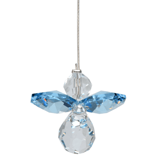 Wild Things small aquamarine guardian angel crystal hanging on white background