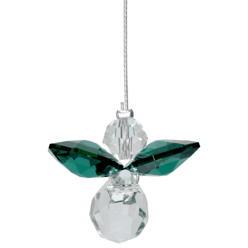 Wild Things small emerald guardian angel Swarovski crystal hanging on white background