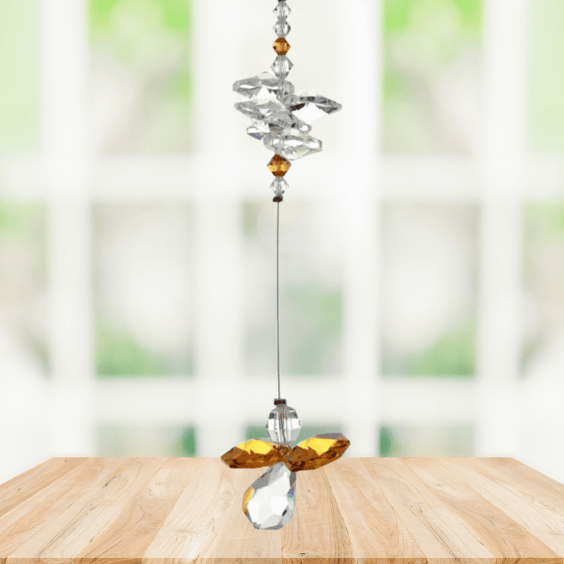 Topaz guardian angel crystal cascade hanging decoration in window light