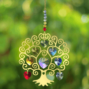 Gold Tree of Life Chakra suncatcher sparkling in a sunlit garden, ready to scatter rainbows

