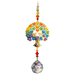 Tree of Life – Rainbow Crystal Suncatcher on white backdrop – gold tree with multicoloured heart leaves, rainbow bead cascade and 20 mm crystal prism.
