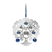 Front-view product shot of the Tree of Life winter crystal heart suncatcher in stainless steel on a white background

