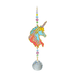 Unicorn Confetti Crystal Suncatcher on white backdrop – pastel-blue unicorn head, rainbow mane, jewel-tone bead run and 20 mm crystal prism.
