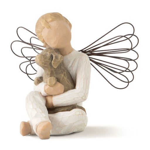 Willow Tree Angel of Comfort Figurine cuddling a dog