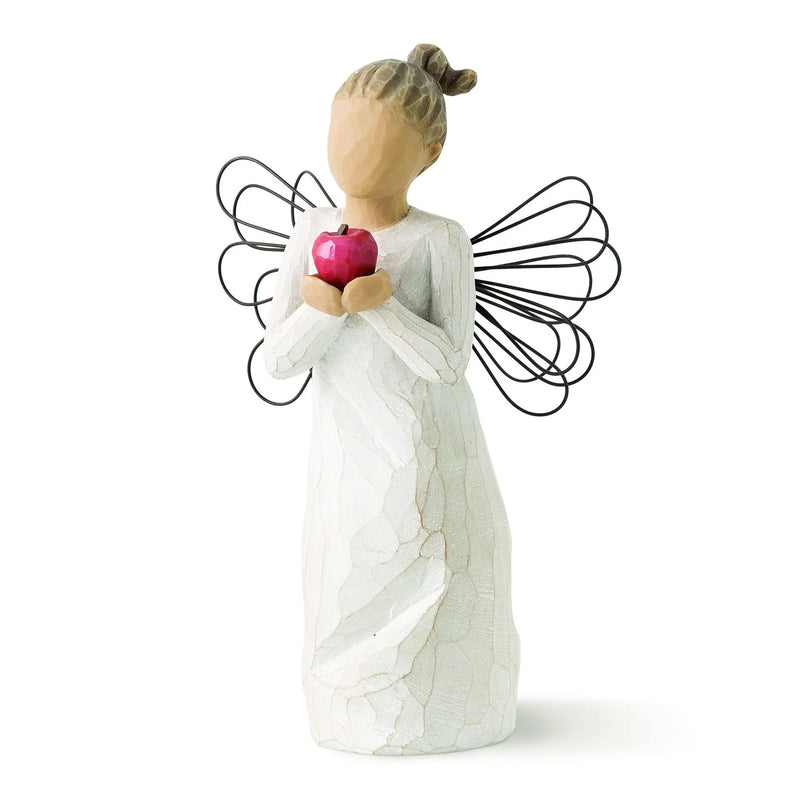 Figurine Front: Willow Tree You’re the Best Figurine holding red apple with wire wings

