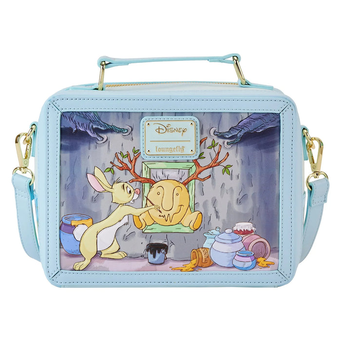 Back of Loungefly Disney crossbody showing Rabbit painting Pooh's disguised rear
