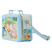 Side panel of crossbody featuring Pooh and Tigger paddling with ducks in a leaf boat