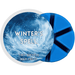 Winter’s Spell wax melt with icy blue frost and swirling snowflake design.