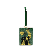 Wizard of Oz ceramic book Christmas tree decoration with emerald-green cover, golden Yellow Brick Road and characters