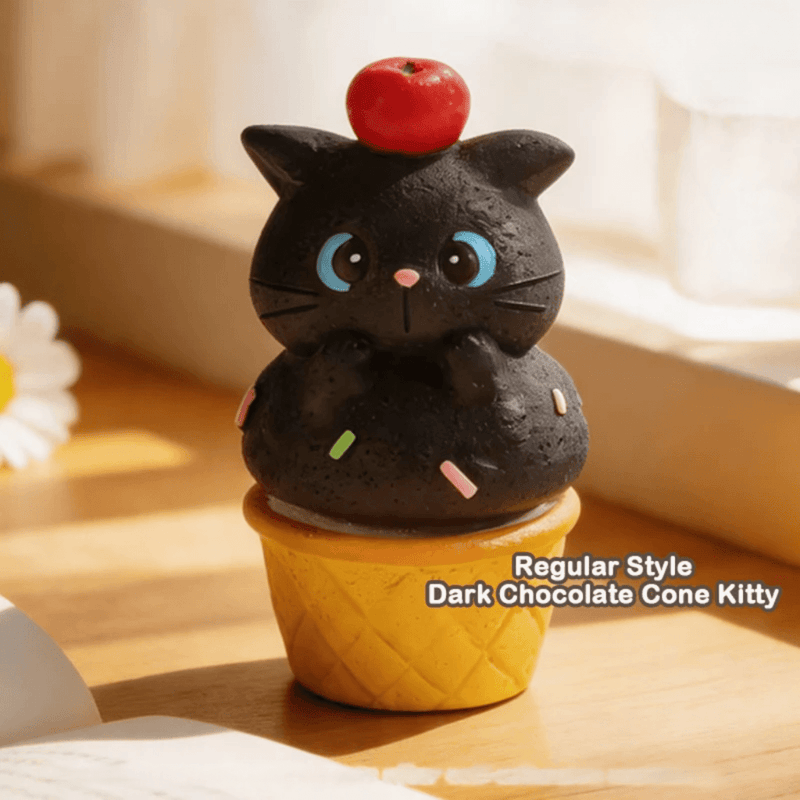 Dark Chocolate Cone Kitty black cat figure on an ice cream cone display base